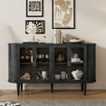 thumbnail image 1 of Accent Cabinet with 3 Drawers, TUANLUO Storage Cabinet, Modern Console Cabinet with 2 Rattan Sliding Doors, Accent Cabinet Furniture for Living Room Corridor Entryway, 63"L x 15.7"W x 35.4"H, Black, 1 of 10