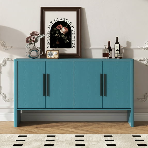Accent Cabinet, 4-Door Buffet Cabinet with Adjustable Shelves, Atumon Wood Storage Cabinet, Modern Accent Cabinet Furniture for Hallway Entryway Living Room, 59"L x 15.7"W x 33.2"H, Blue