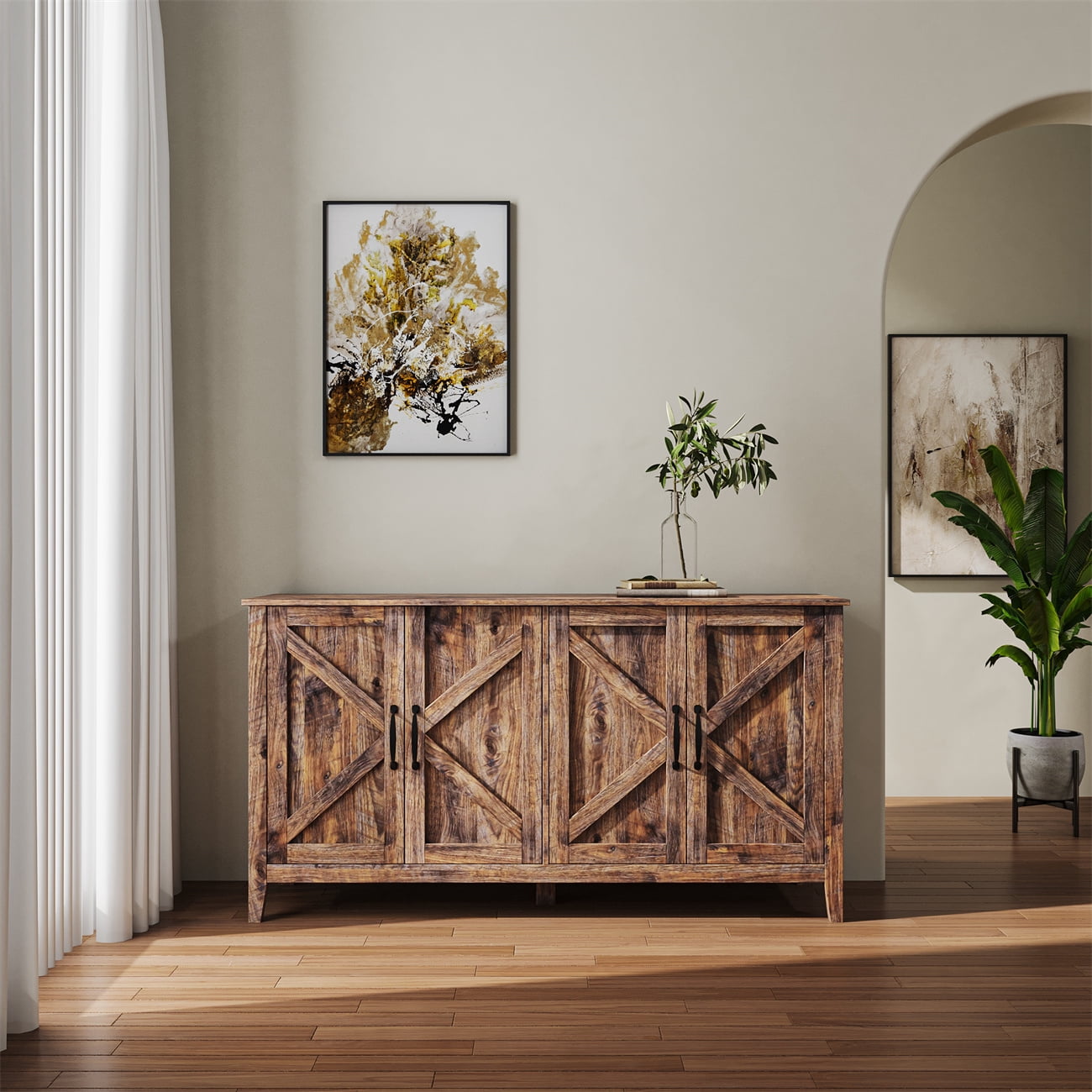 Accent Cabinet with 4 Doors and 4 Open Shelves, Freestanding Sideboard ...