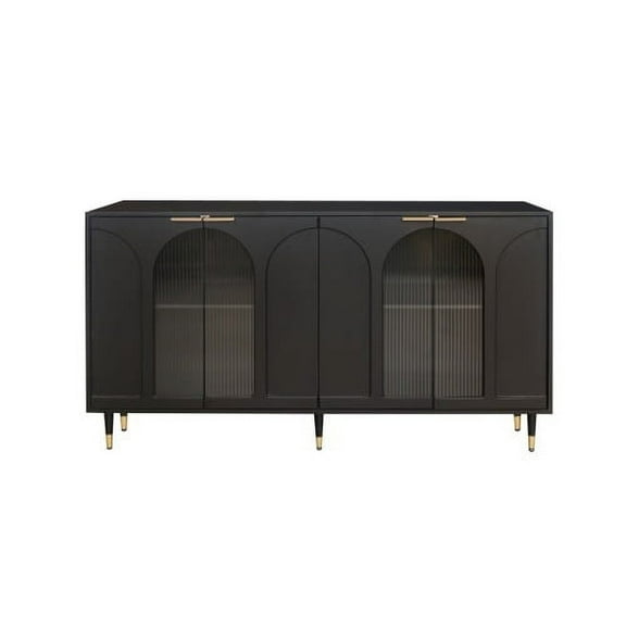 Accent Cabinet Black Lacquered Wooden Cabinet with 4 Glass Doors Sideboard Buffet Server Cabinet Storage Cabinet for Living Room, Entryway, Hallway, Office, Kitchen and Dining Room (Black)