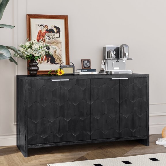 Accent Cabinet Farmhouse Style 4 Door Wooden Cabinet Sideboard Buffet Server Cabinet Storage Cabinet, for Living Room, Entryway, Hallway, Office, Kitchen and Dining Room