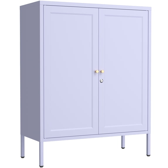 Accent Cabinet Locker, Square Storage Cabinet 36 Inch High, Freestanding Metal Storage Cabinet with 2 Doors and 2 Adjustable Shelves, Multifunctional Cabinet for Home, Hallway and Office Purple