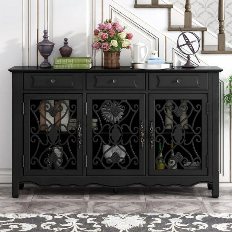 Accent Cabinet Modern Console Table Sideboard with 3 Storage Drawers and 3 Adjustable Shelves Retro Entryway Table Sideboard for Living Room Dining