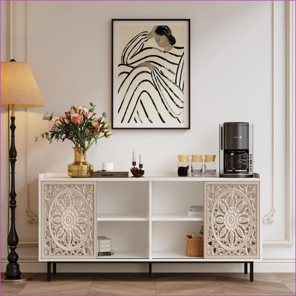 Accent Cabinet | Shabby Chic Mid-Century Modern White Storage | Solid Fir Wood Frame | Shabby Chic | White