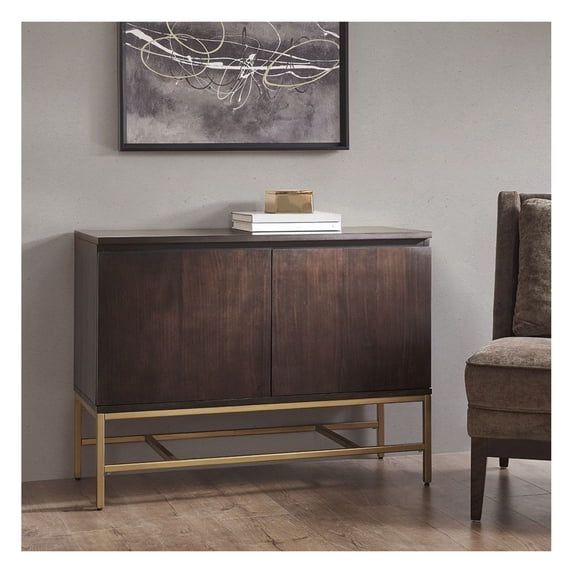 Accent Cabinet, Solid Wood Storage Cabinet with Doors, Modern 2-Shelf Accent Chest, Living Room & Entryway Furniture