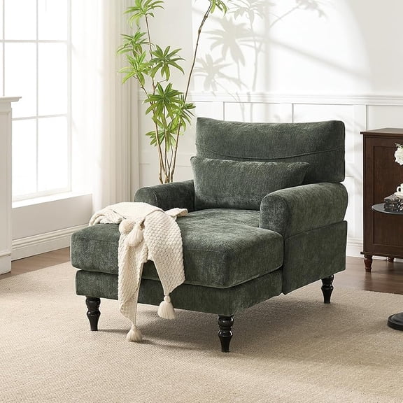 Accent Chair, 51'' Modern Armchair for Living Room, Upholstered High Back Lazy Sleeper Armchair Recliner for Woman, Chaise Lounge Chair Indoor, Single Reading Sofa Chair with Wood Legs (Green)