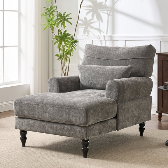 Accent Chair, 51'' Modern Armchair for Living Room, Upholstered High Back Lazy Sleeper Armchair Recliner for Woman, Chaise Lounge Chair Indoor, Single Reading Sofa Chair with Wood Legs (Grey)
