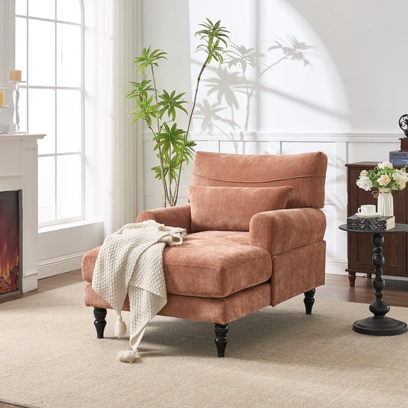 Accent Chair, 51'' Modern Armchair for Living Room, Upholstered High Back Lazy Sleeper Armchair Recliner for Woman, Chaise Lounge Chair Indoor, Single Reading Sofa Chair with Wood Legs (Orange)