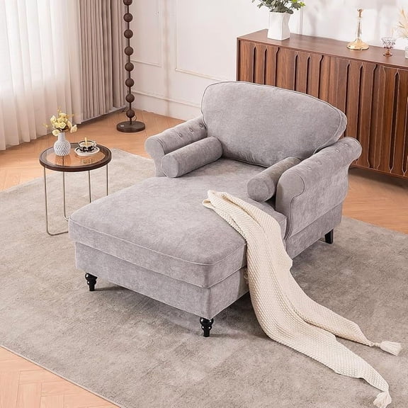 Accent Chair, 59'' Modern Armchair for Living Room, Upholstered High Back Lazy Sleeper Armchair Recliner for Woman, Chaise Lounge Chair Indoor, Single Reading Sofa Chair with Wood Legs (Light GR)