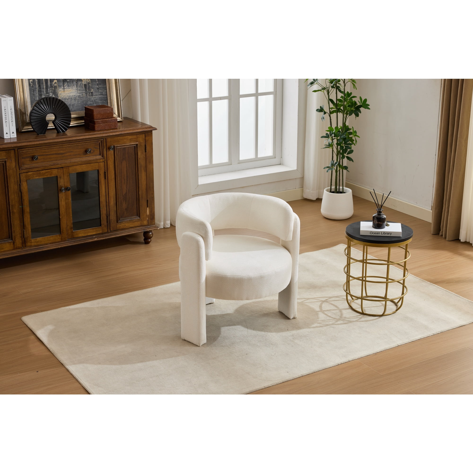Accent Chair, Armchair, Boucle Chair&nbsp;Modern Upholstered Fabric Accent Armchair, Comfortable Leisure Single Sofa Chair for Living Room, Bedroom, Office, Ancient White