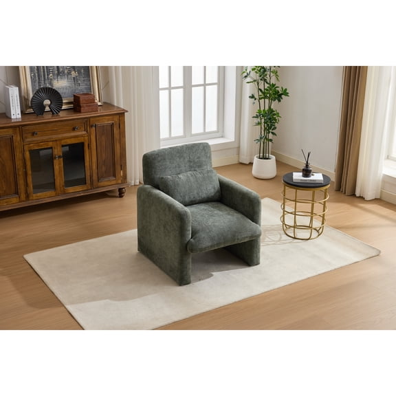 Accent Chair, Armchair, Chenille Chair Modern Upholstered Fabric Accent Armchair with Solid Wood Frame for Living Room, Bedroom, Apartment, Antique Green