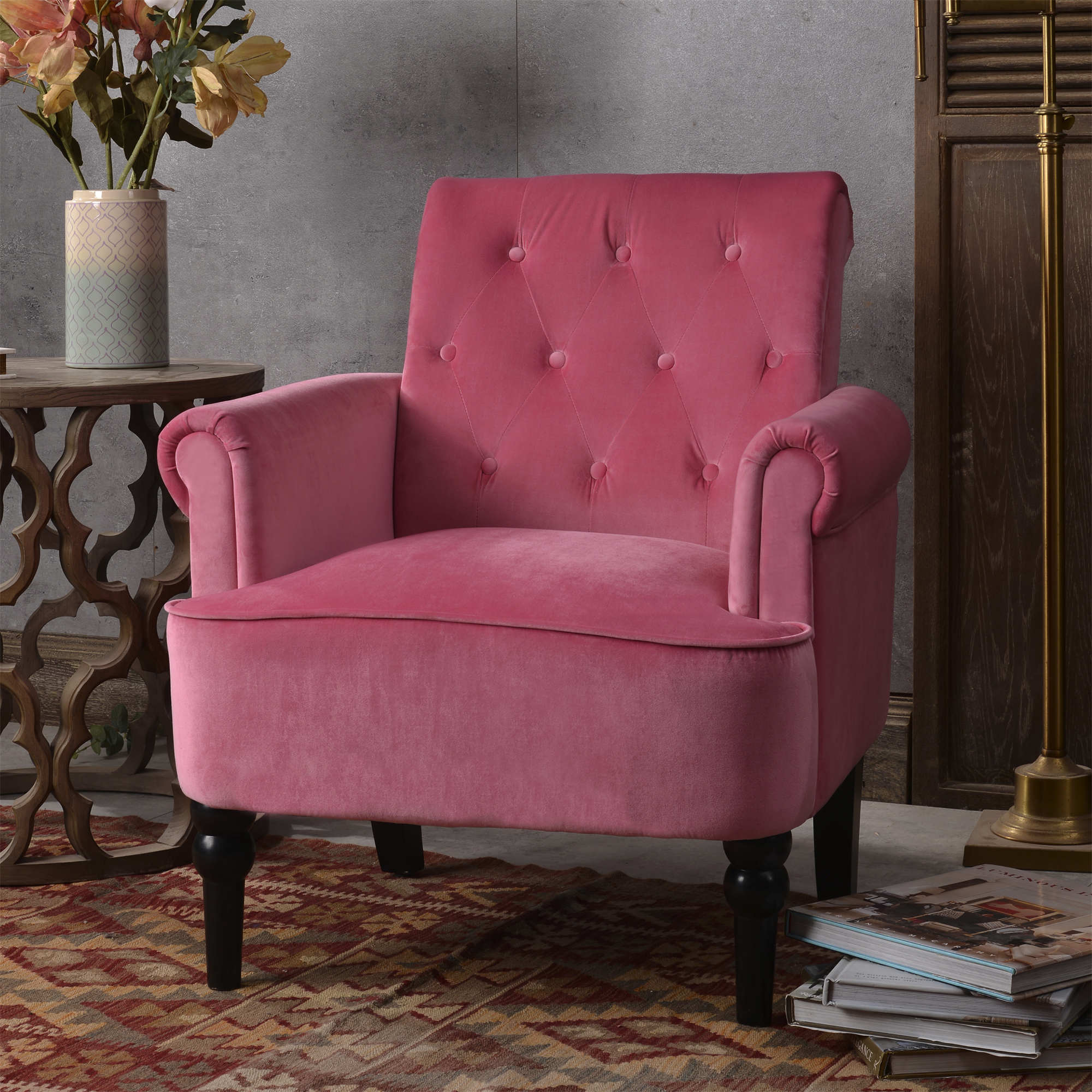 Accent Chair Armchair for Bedroom, Living Room or Office, Elegant Button Tufted Roll Arm Design
