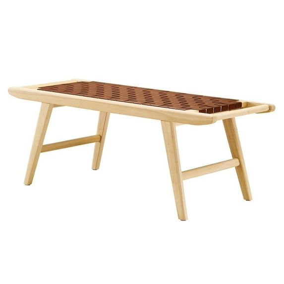 Accent Chair Bench, Brown Natural, Faux Vinyl Leather, Wood, Living Kitchen Cafe Bistro Hospitality Restaurant, Modern Contemporary HB36057