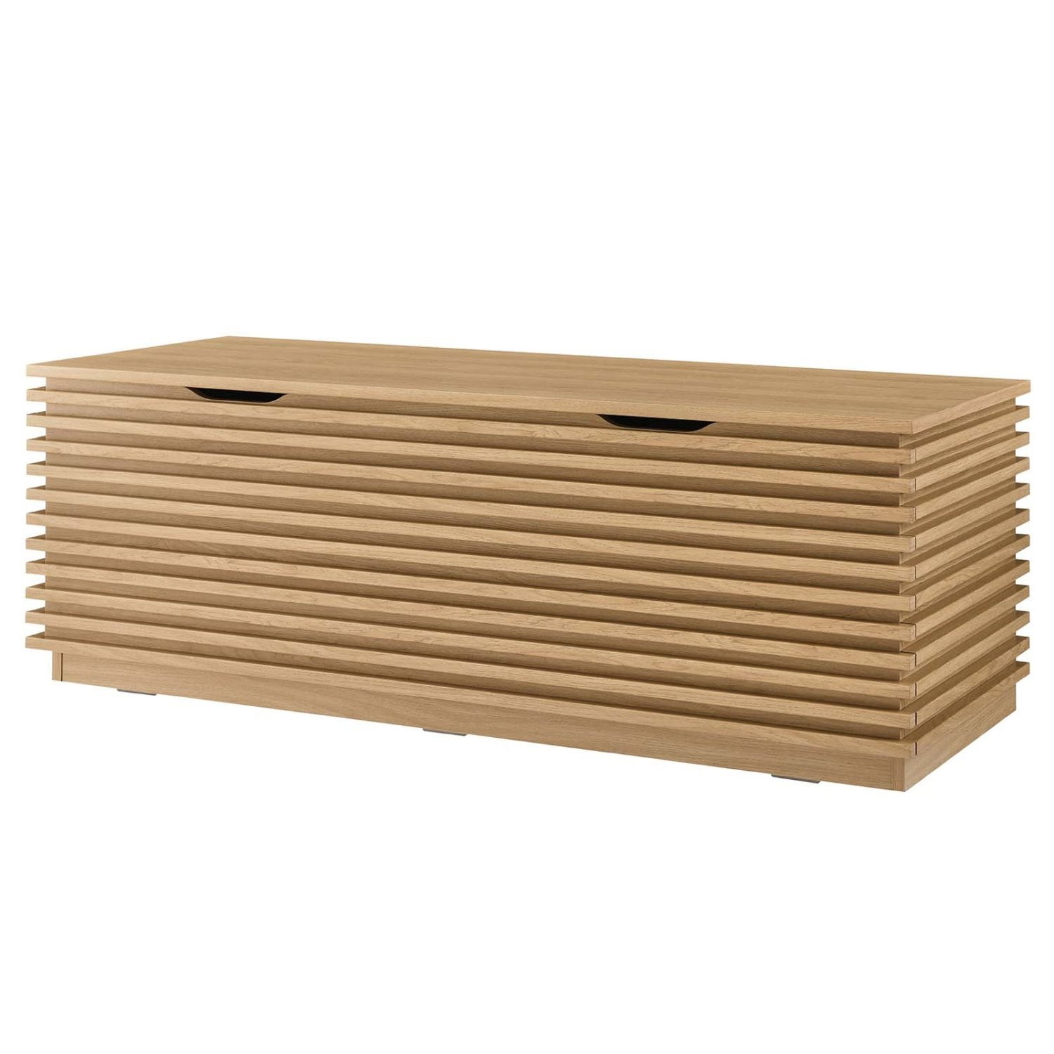Oak Mid-Century Modern Storage Bench with Hinged Top