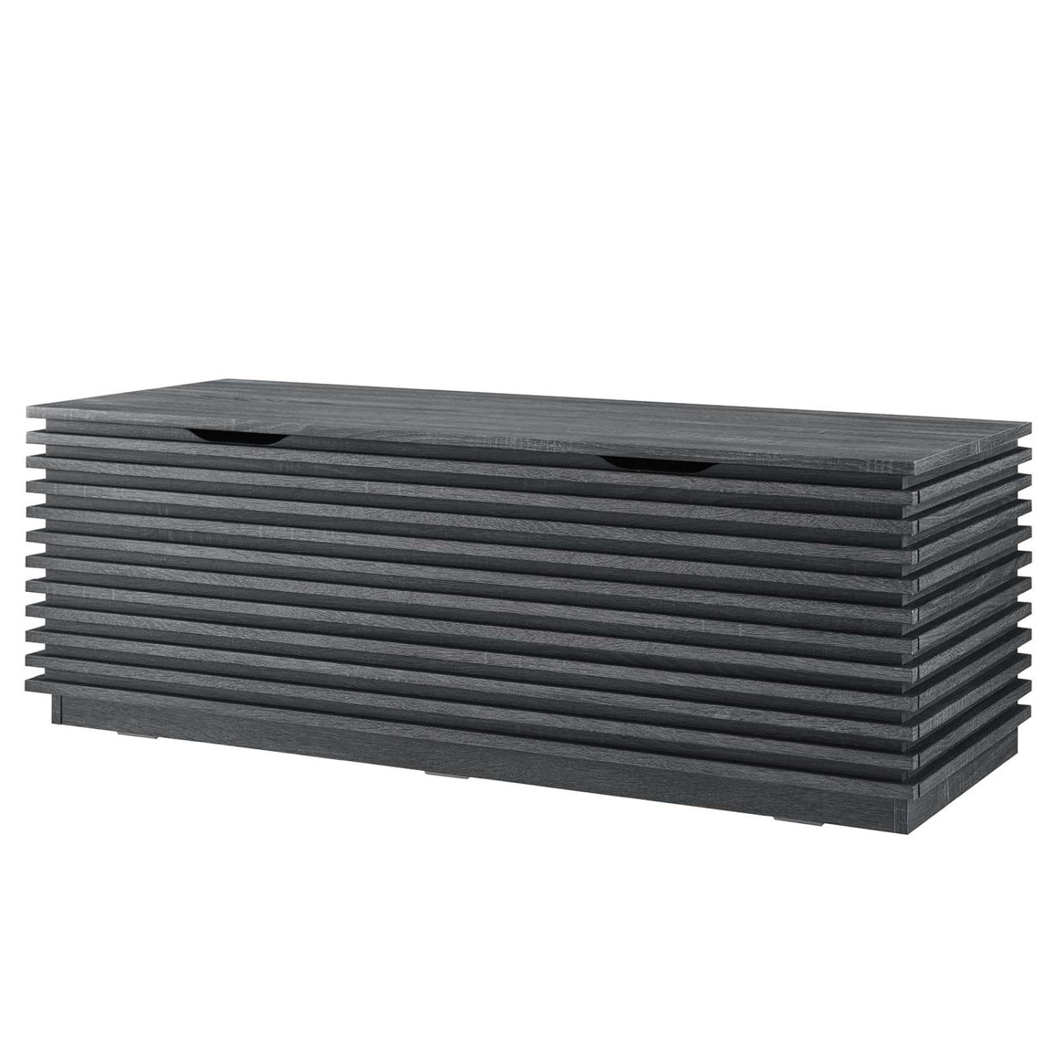 Charcoal Wood Grain Mid-Century Storage Bench
