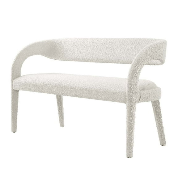 Accent Chair Bench, Ivory White, Fabric, Living Kitchen Cafe Bistro Hospitality Restaurant, Modern Contemporary HB35954