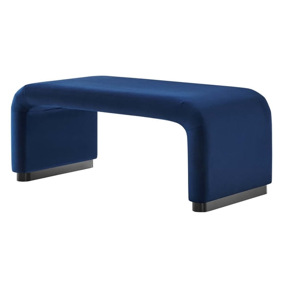 Accent Chair Bench Ottoman, Blue Navy, Velvet, Living Kitchen Cafe Bistro Hospitality Restaurant, Modern Contemporary Boutique HB36452