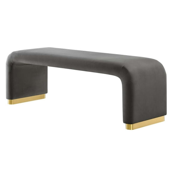 Accent Chair Bench Ottoman, Grey Gray, Velvet, Living Kitchen Cafe Bistro Hospitality Restaurant, Modern Contemporary Boutique HB36450