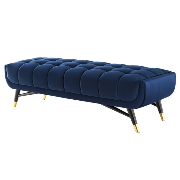 Accent Chair Bench, Velvet, Dark Blue, Modern Contemporary Urban Design, Living Lounge Room Hotel Lobby Hospitality