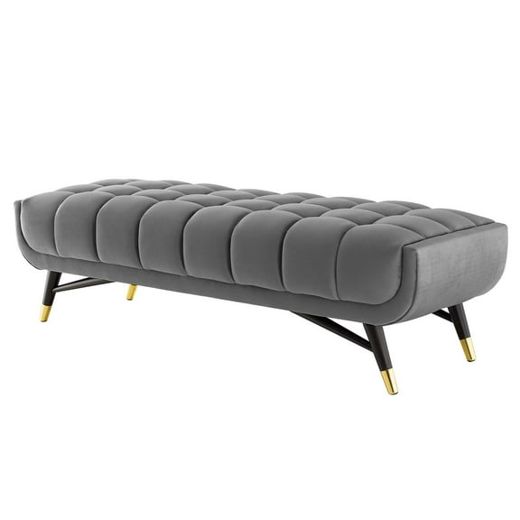 Accent Chair Bench, Velvet, Grey Gray, Modern Contemporary Urban Design, Living Lounge Room Hotel Lobby Hospitality