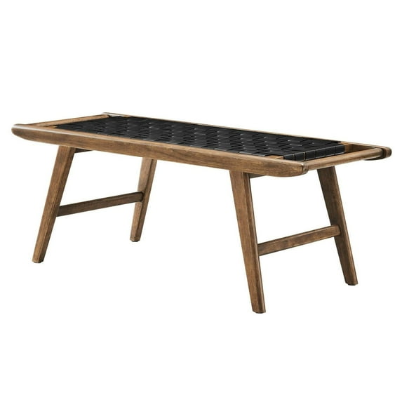 Accent Chair Bench, Walnut Black, Faux Vinyl Leather, Wood, Living Kitchen Cafe Bistro Hospitality Restaurant, Modern Contemporary HB36059