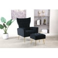 thumbnail image 1 of Accent Chair with Button Tufted Ottoman, Modern Wingback Single Sofa with Gold Metal Legs, Upholstered Reading Armchair with Footrest for Living Room Bedroom, Black, 1 of 7
