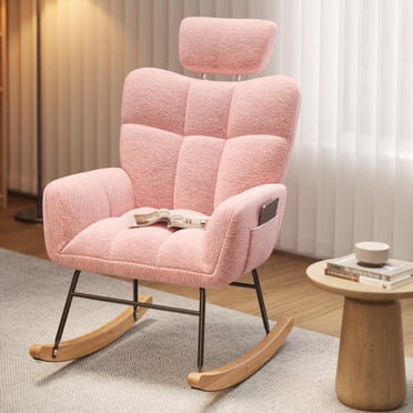 Yesfashion Nursery Rocking Chair, Upholstered Reading Chair with Solid ...