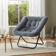 Accent Chair, Comfy Folding Living room Saucer Chair with Faux Fur Padded for Lounge Reading, Metal X-Large, Gray