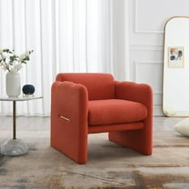 Accent Chair, Comfy Living Room Chairs with Thick Cushion, Upholstered Modern Arm Chair with Waved Arms, Single Sofa Chair, Lounge Reading Chair for Bedroom, Guest Room, Teddy Fabric, Orange