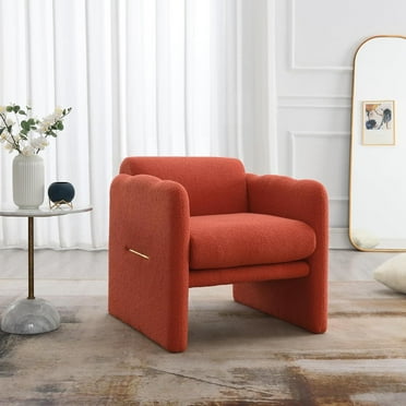 Accent Chair, Comfy Living Room Chairs with Thick Cushion, Upholstered Modern Arm Chair with Waved Arms, Single Sofa Chair, Lounge Reading Chair for Bedroom, Guest Room, Teddy Fabric, Orange