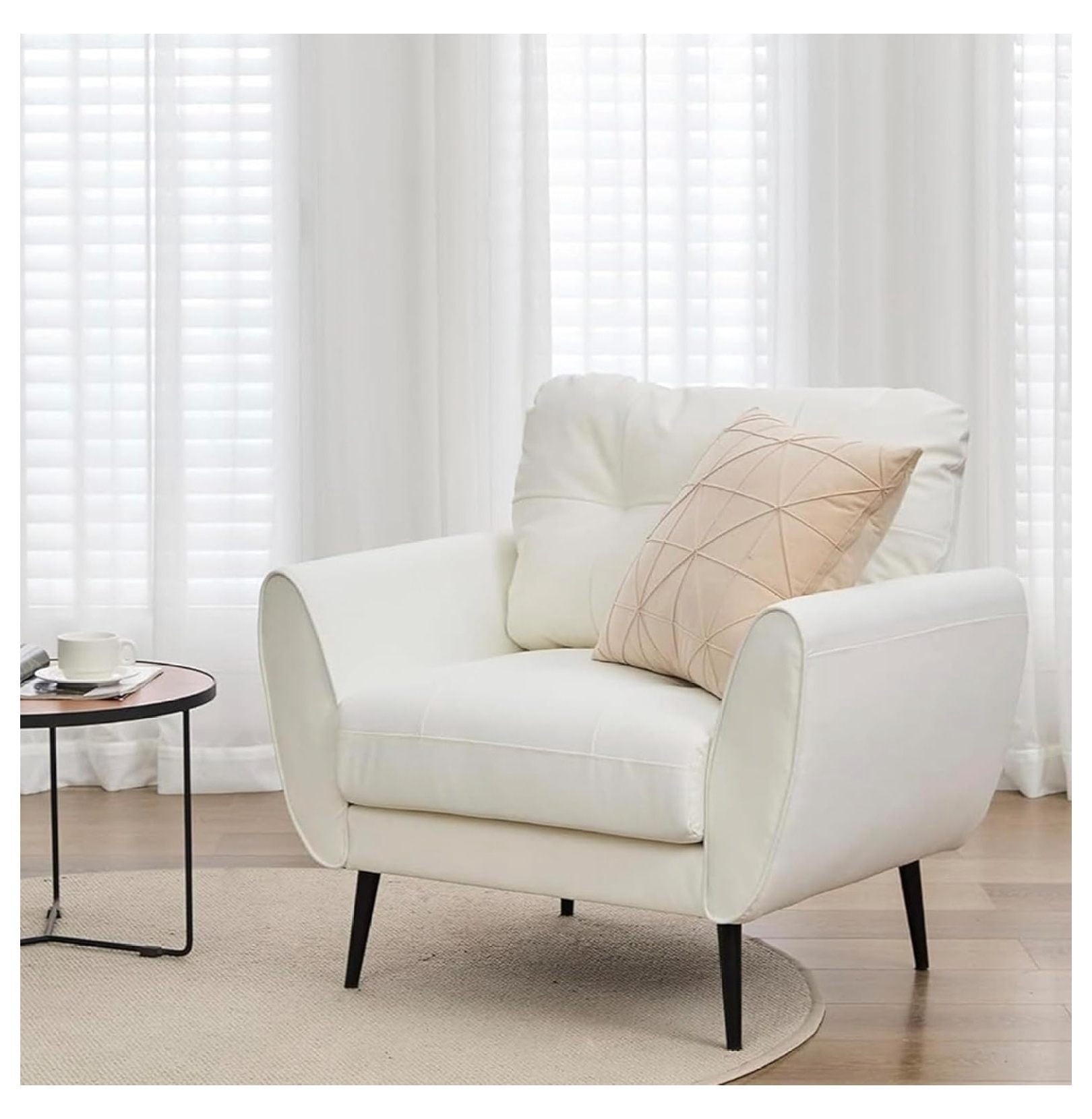 Accent Chair Comfy Modern Living Room Chair White Leather Reading ...