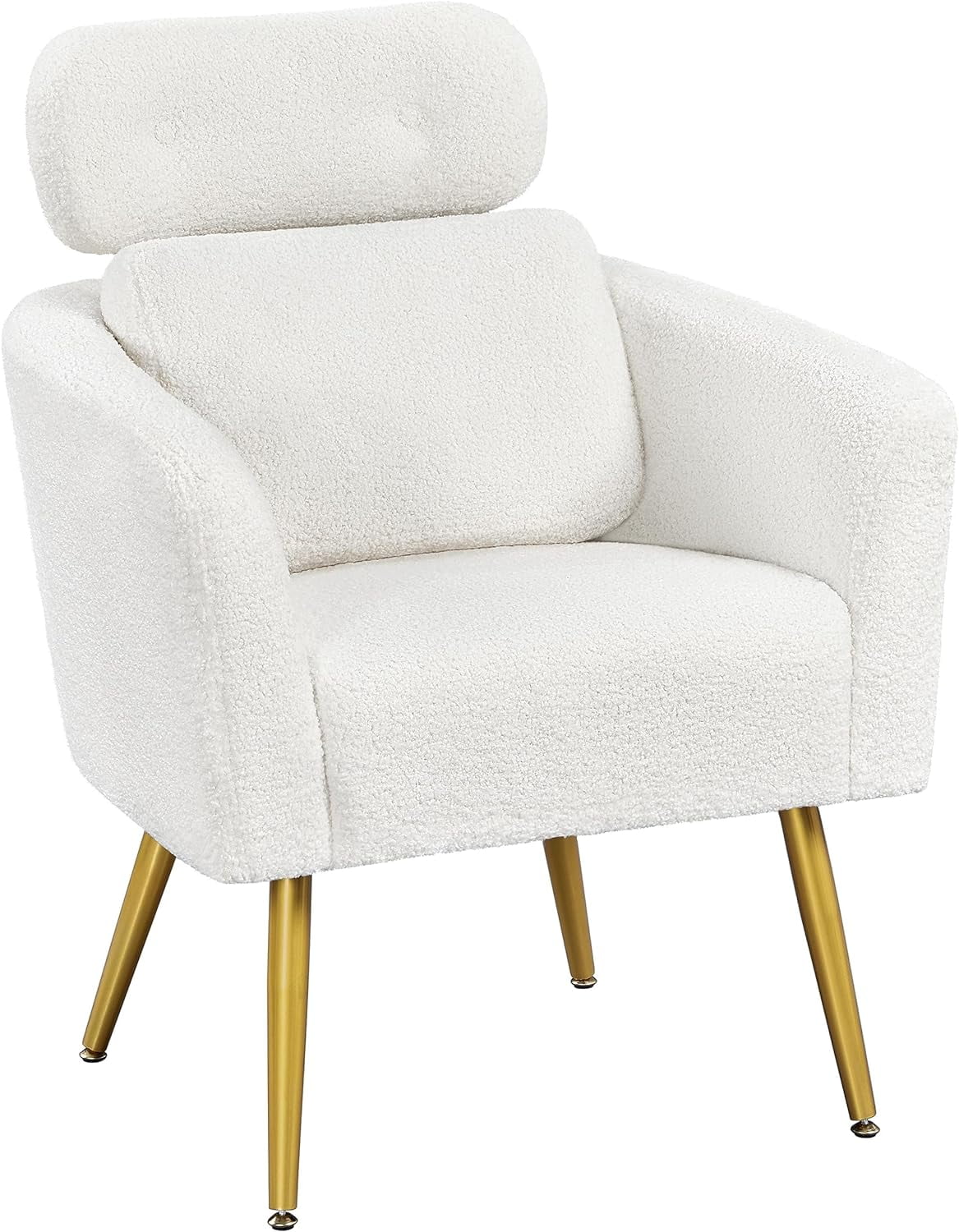 Accent Chair, Cozy Living Room Chair with Adjustable Headrest, Boucle