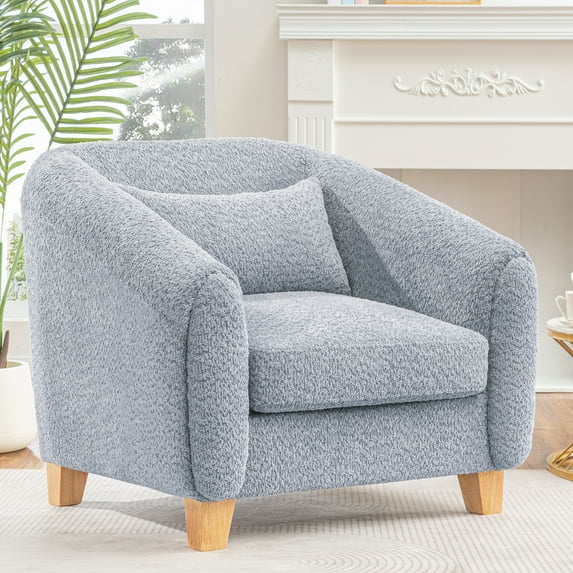 Accent Chair,Fabric Upholstered Comfy Reading Armchair for Living Room,Bedroom Single Seat Sofa Chair with Wood Base,GRAY 02