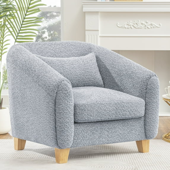 Accent Chair,Fabric Upholstered Comfy Reading Armchair for Living Room,Bedroom Single Seat Sofa Chair with Wood Base,Light Grey