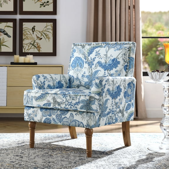 Accent Chair, Floral Armchair, Nailhead Trim, Red and white Decor, Solid Wood Legs, Farmhouse Furniture, Upholstered Slipper Chair, Side Chair, Traditional Print, Wayfair Living Room. WL