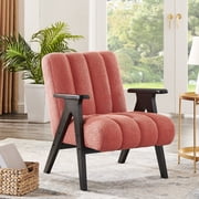 Accent Chair In Coral - Comfortable Foam & Wood Legs Cozy Home Decor