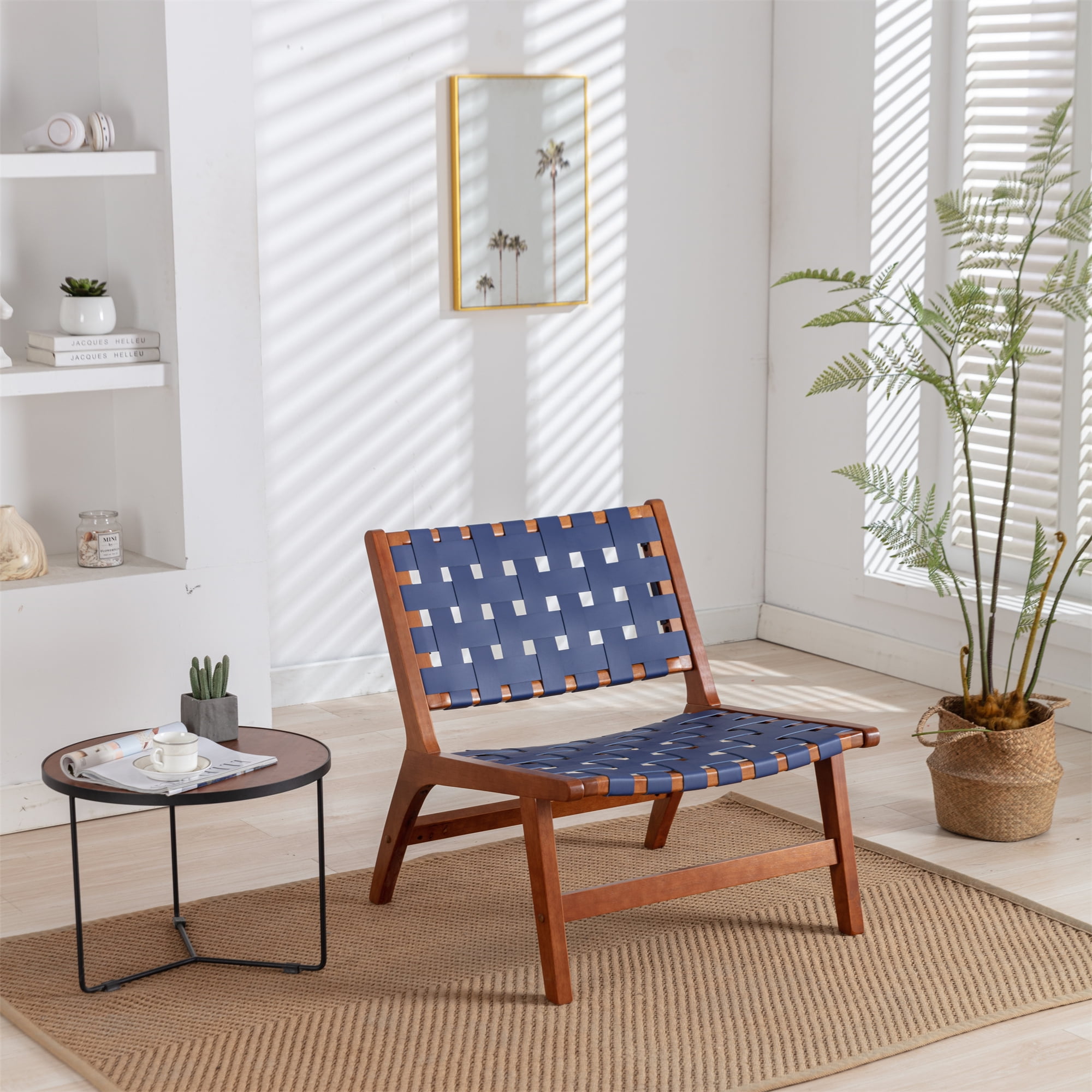 Accent Chair Leather Armless Chair, Leather Strap Design Accent Chair