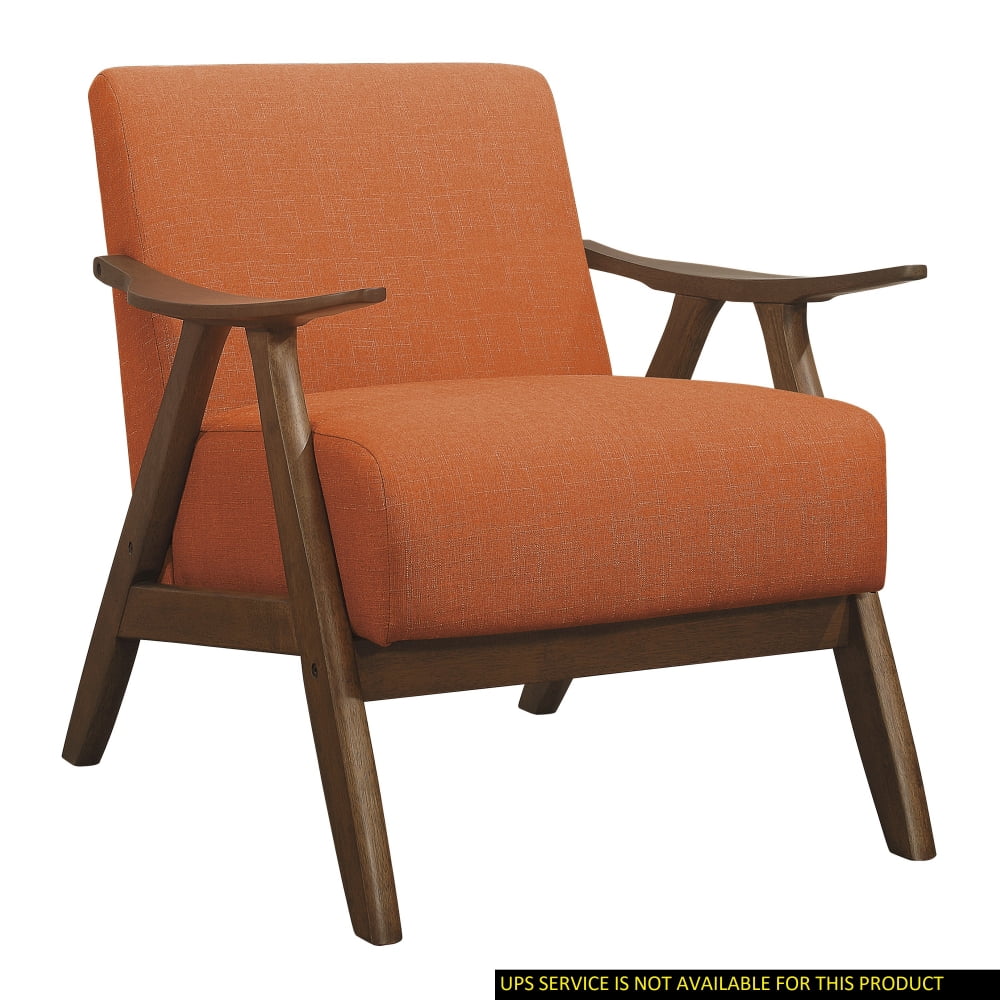 Damala 28.5" Orange Fabric Upholstered Accent Chair with Walnut Wood Frame