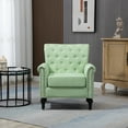 thumbnail image 1 of Accent Chair Linen Fabric Armchair Single Sofa Chair Upholstered Lounge Arm Chair with Tufted Back & Wood Legs, Reading Chair Desk Chair for Living Room Bedroom Office, Mid-Century Chair,  Green, 1 of 9