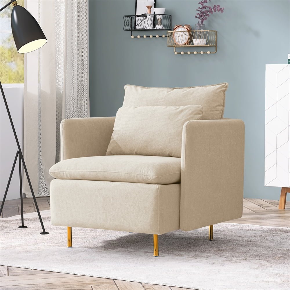 Accent Chair, Linen Upholstered Arm Chair with Soft Seat Cushion and