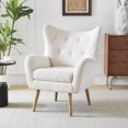 thumbnail image 1 of Accent Chair, Living Room Accent Chair, Fabric Upholstered Arm Chair with Wood Legs, Mid-century Modern Single Sofa, White, 1 of 7