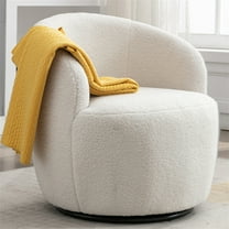 Accent Chair, Living Room Chairs, Teddy Fabric Armchair, Upholstered Barrel Chair With Black Powder Coating Metal for Living Room Bed Room Apartment, Ivory White