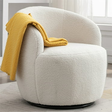 Accent Chair, Living Room Chairs, Teddy Fabric Armchair, Upholstered Barrel Chair With Black Powder Coating Metal for Living Room Bed Room Apartment, Ivory White