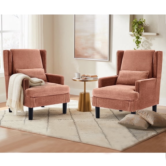 Accent Chair for Living Room Chairs Upholstered Oversized Reading Chair Armchair Accent Chairs Set of 2 Living Room Chair with High Back and Wood Legs,Arm Chair Comfy Chair for Bedroom(Orange red)