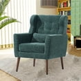 thumbnail image 1 of Accent Chair for Living Room, Modern Chenille Fabric Upholstered Armchair with Pillow and Solid Wood Leg, Comfy Soft Padded Lounge Chair Reading Chair for Small Spaces Bedroom, Blackish Green, 1 of 7