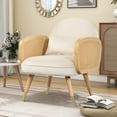thumbnail image 1 of Accent Chair for Living Room, Velvet Armchair with Rattan Armrest and Metal Legs, Upholstered Mid Century Modern Reading Side Chair Single Sofa Chair with Padded Cushion for Bedroom, Home, Beige, 1 of 9