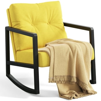 Accent Chair,  Lofka Rocking Chair with Soft Back Pillow and Seat Cushion for Living Room Furniture, Yellow+Black