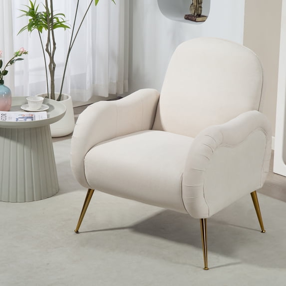 Accent Chair With Metal Gold Legs,Snowflake fabric Armchair,Single Sofa Chair for Living Room Bedroom, Dining Room Accent Club Guest Chair, Holds 300lbs(Beige)