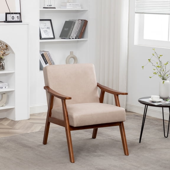 Accent Chair With Microfiber Upholstery And Solid Wood Frame, Classic Mid-Century Modern Living Room Furniture For Extra Seating, Light Camel Designed Small Spaces -