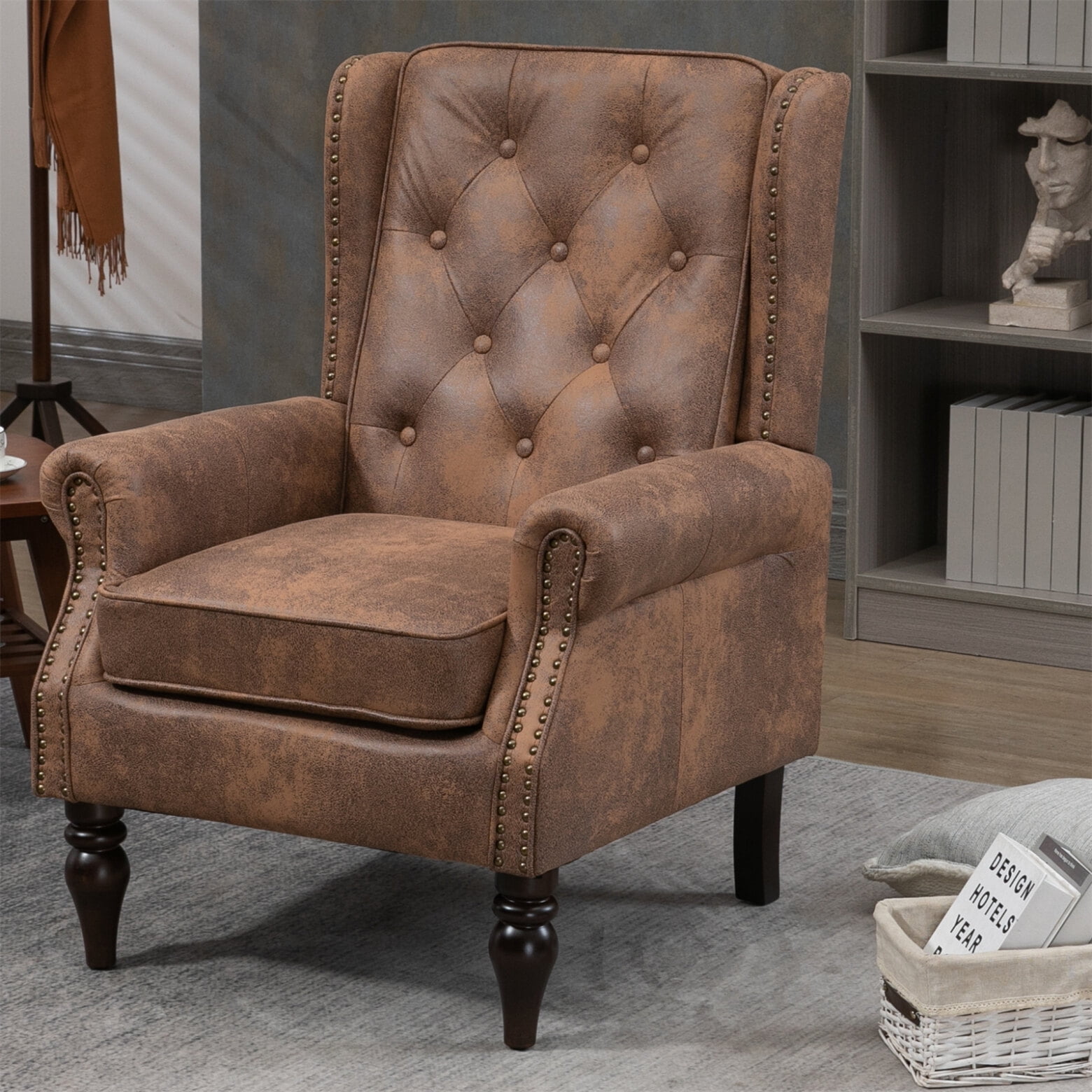 Accent Chair, Microsuede Lounge Chair, Modern Wood Frame Living Room